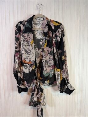 SETRE SHEER FLORAL TIE FRONT BLOUSE 6